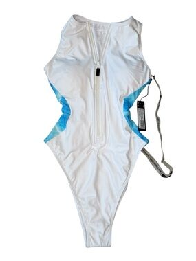 TA3 Hi cut sleeveless Surfy crewneck Swimsuit Blue White  M medium Reg/Long NWT